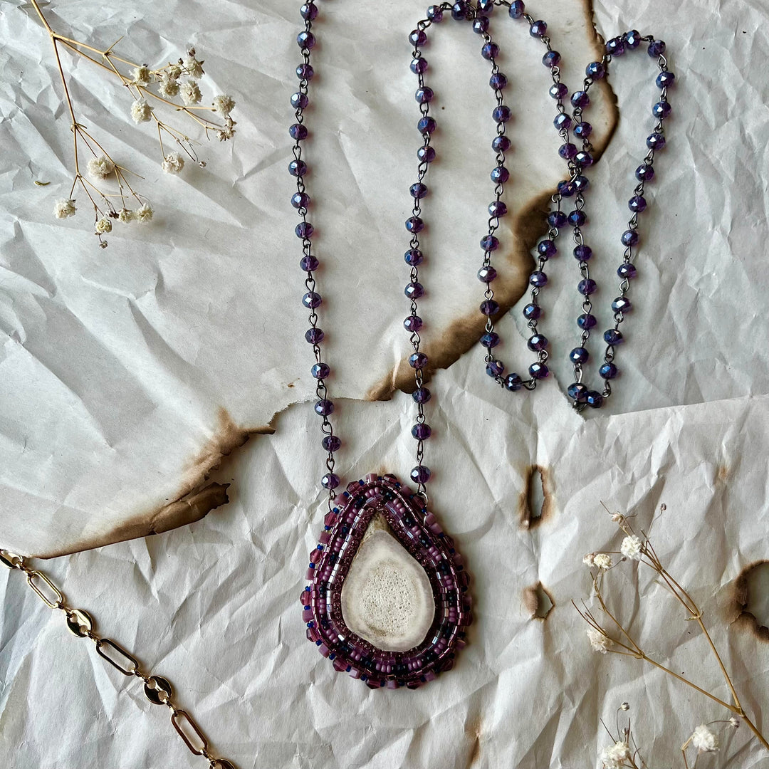 TLee Beads Purple Beaded Antler Pendant Necklace