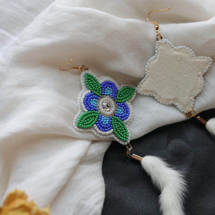 Beth Rose Designs Blue Floral & Ermine Tail Earrings