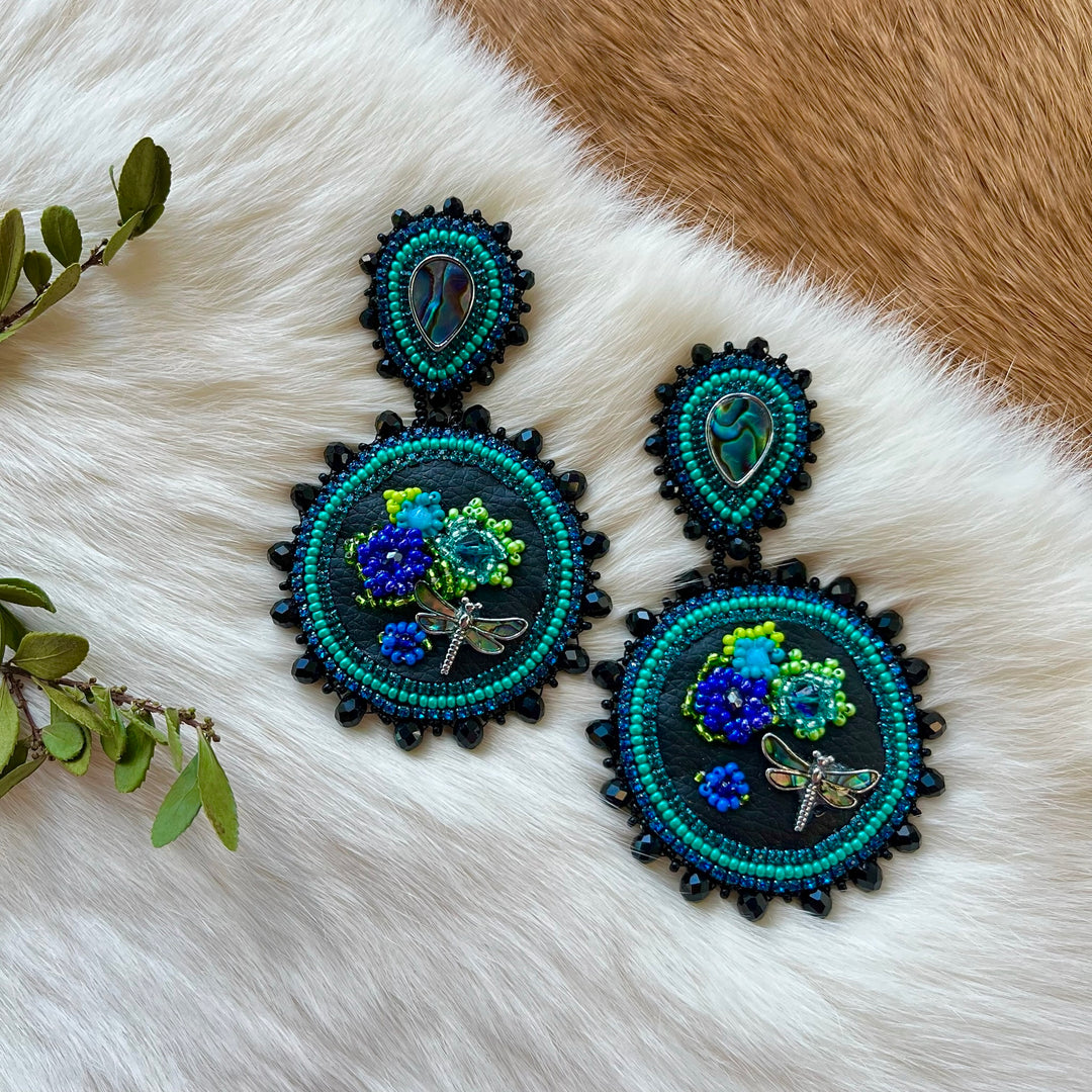 Mercedes G. Floral Dragonfly Beaded Earrings