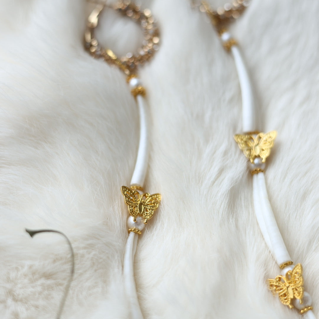 Kristina Cardinal Rhinestone Hoop & Dentalium Drop Earrings