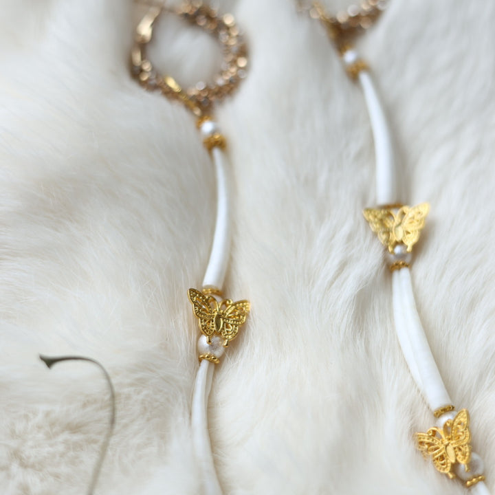 Kristina Cardinal Rhinestone Hoop & Dentalium Drop Earrings