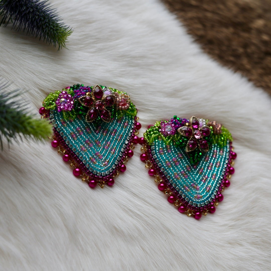 Mercedes G. Blue Strawberry Charm Beaded Earrings