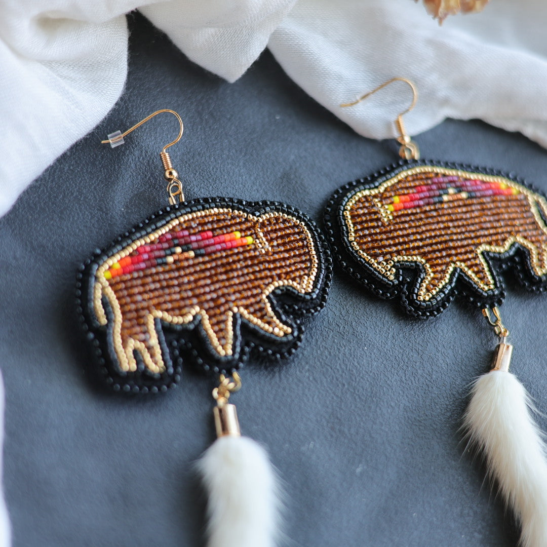 Beth Rose Designs Bison Beaded & Ermine Tail Earrings