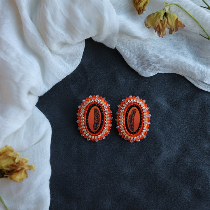 Beth Rose Designs Orange Feather Earrings