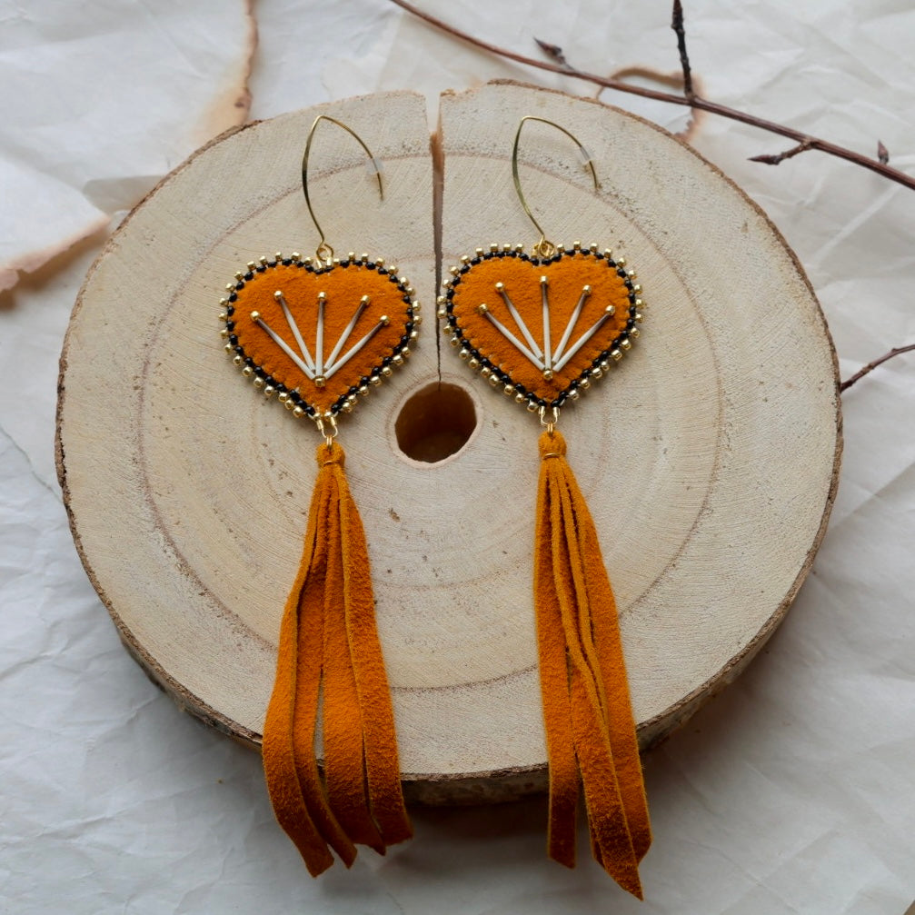 Windy North Designs Deer Hide Heart Drop Earrings