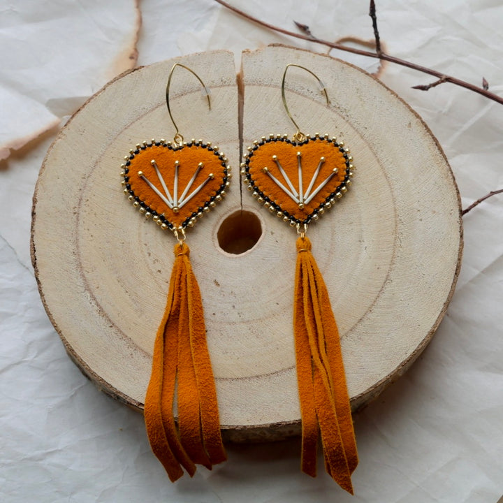 Windy North Designs Deer Hide Heart Drop Earrings