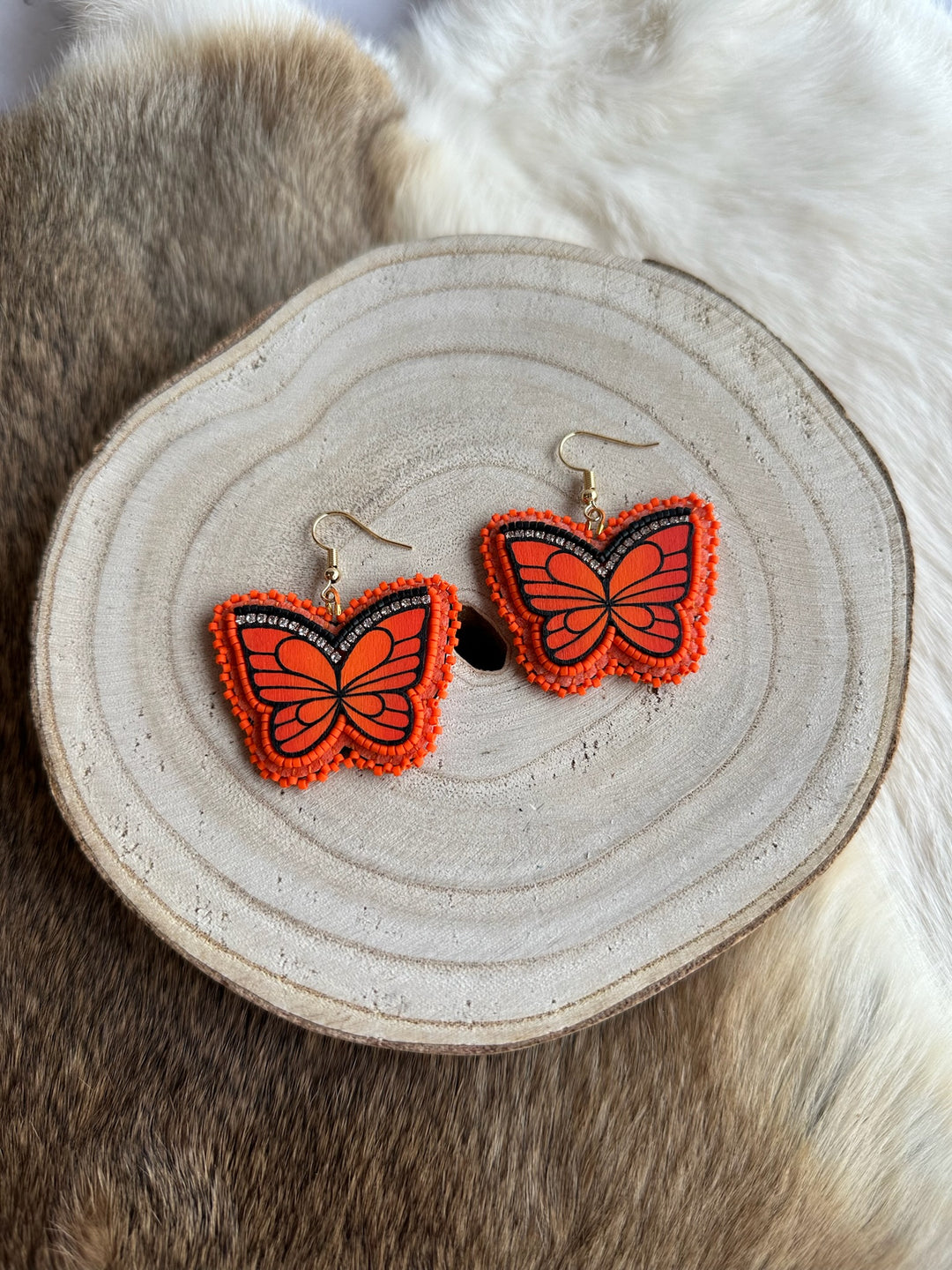 Beth Rose Designs Hand Painted Orange Butterfly Earrings