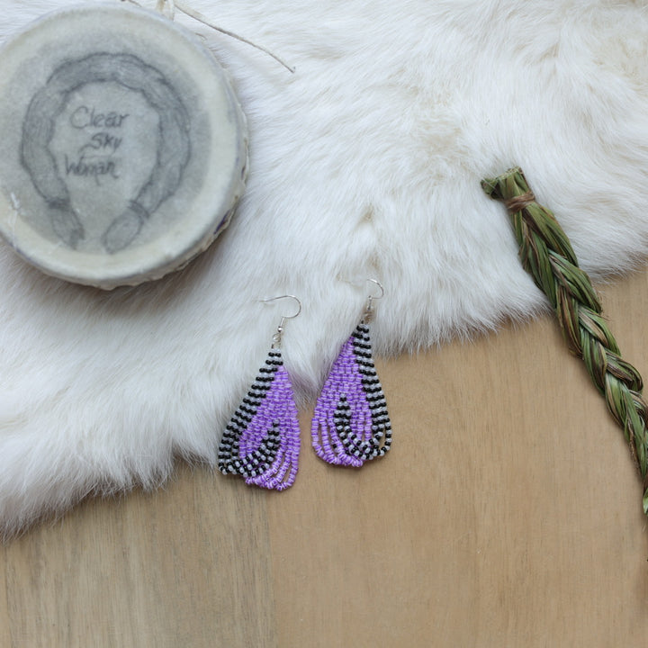 Clear Sky Woman Striped 2.0 Criss Cross Looped Fringe Beaded Earrings