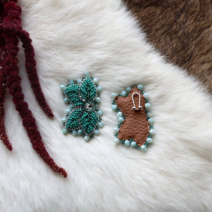 Mercedes G. Teal Raised Half Floral Earrings