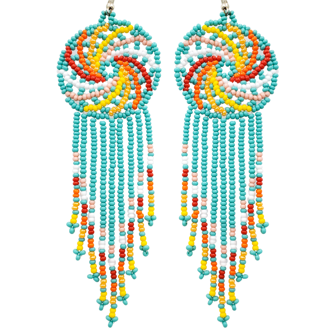 Tribal Root Pinwheel Fringe Earrings