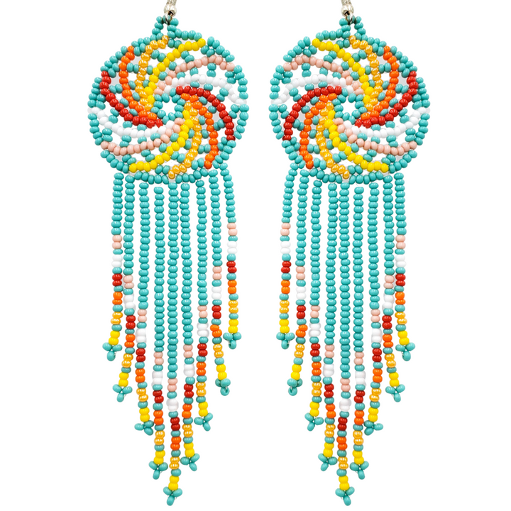 Tribal Root Pinwheel Fringe Earrings