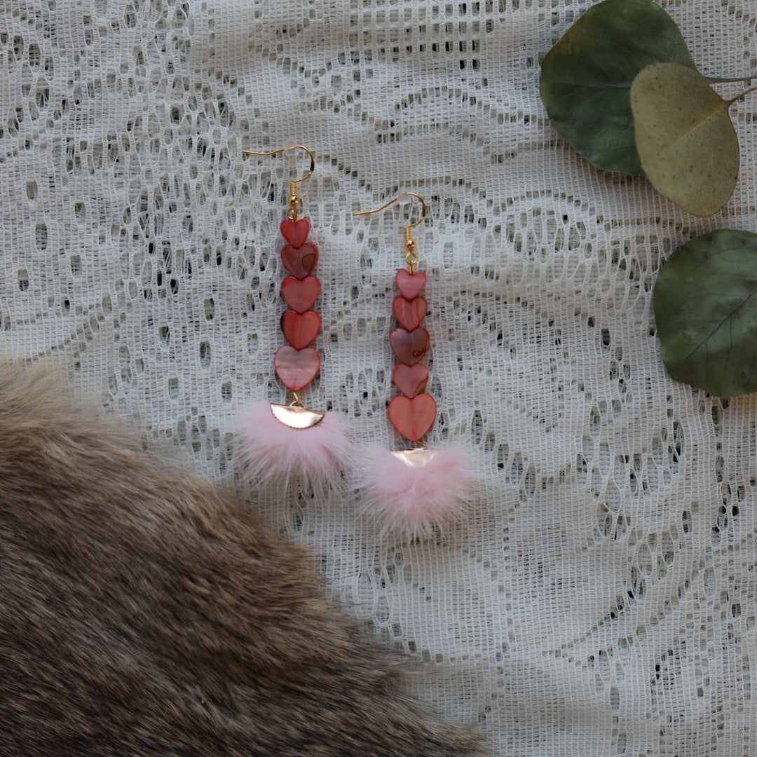Prairie Sage Beadwork Dyed Mother of Pearl & Mink Drop Earrings