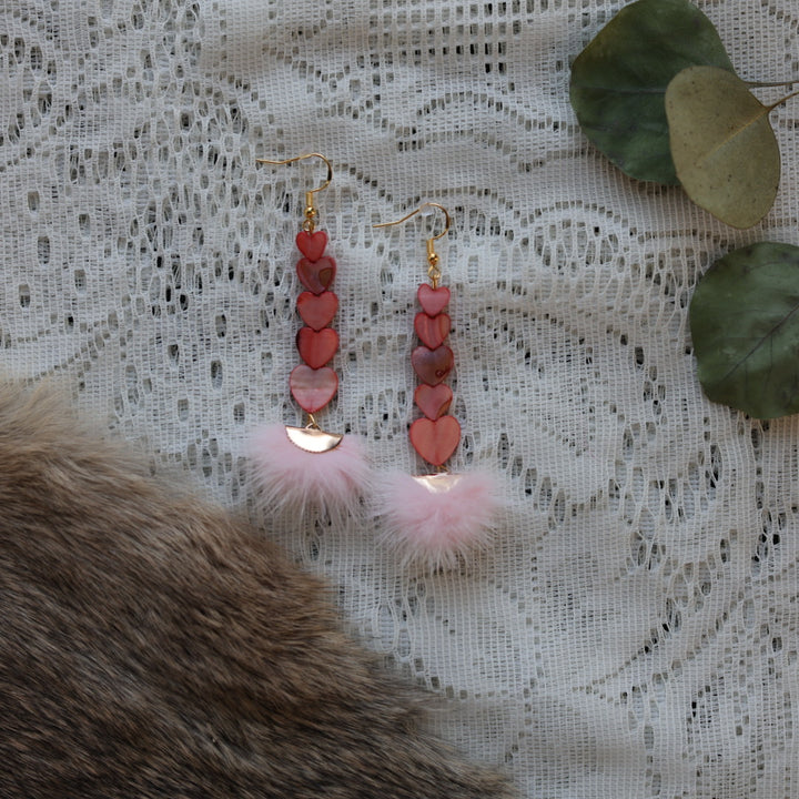 Prairie Sage Beadwork Dyed Mother of Pearl & Mink Drop Earrings