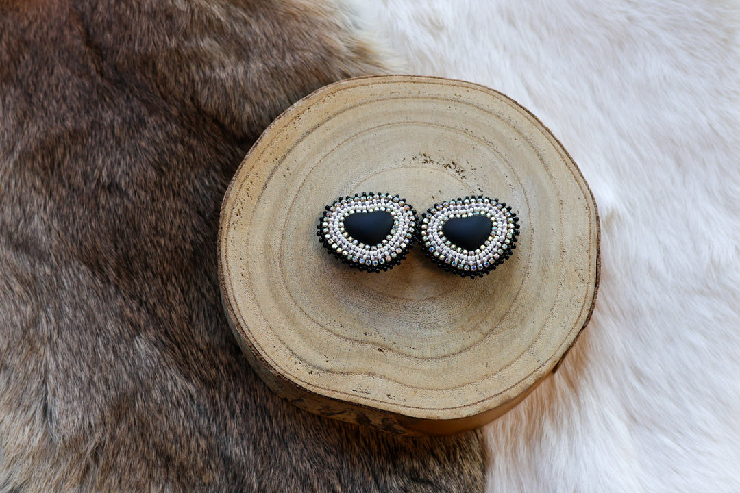 Nikki P. Silver & Black Heart Clip-on Earrings