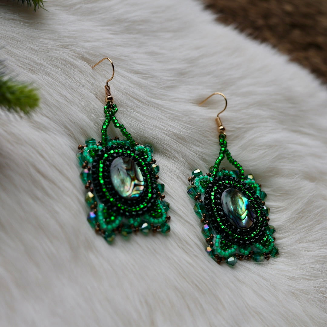 Mercedes G. Abalone Turtle Beaded Earrings