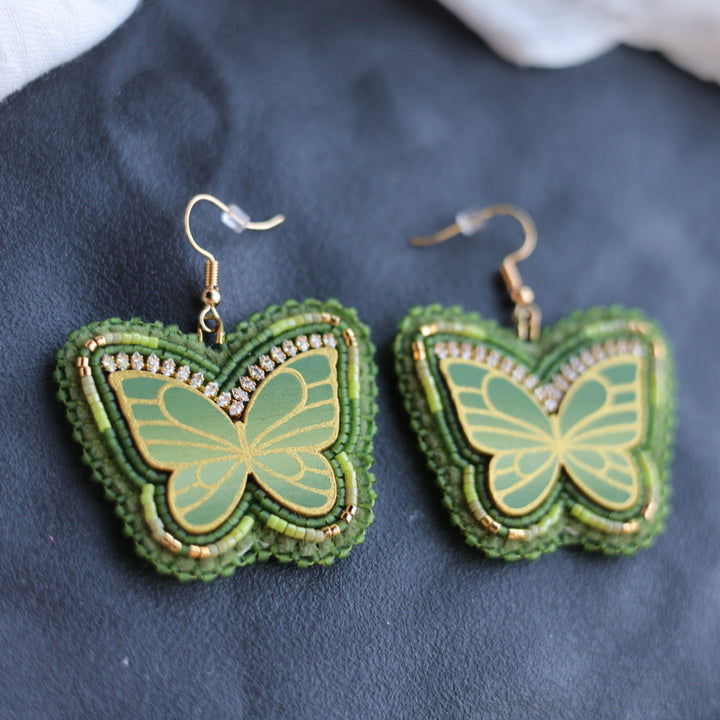 Beth Rose Designs Green & Gold Butterfly Earrings