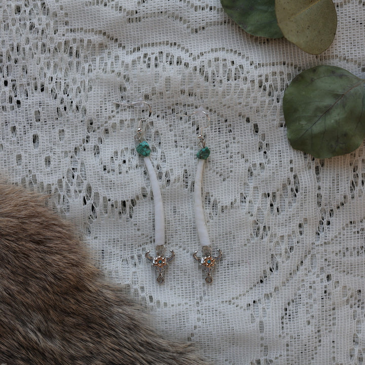 Prairie Sage Beadwork Mini Dentalium Drop Charm Earrings