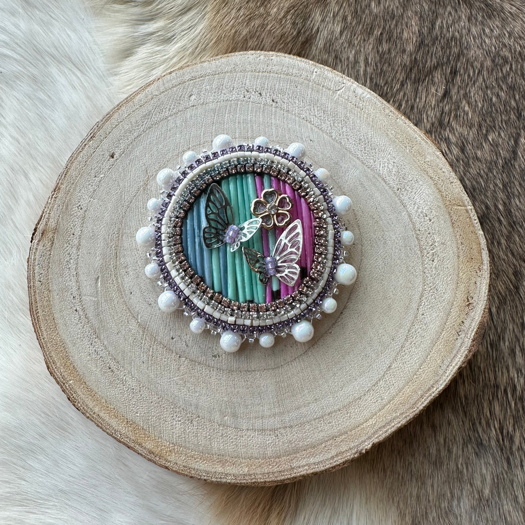 Mercedes G. Porcupine Quill Pin with Butterfly Charm