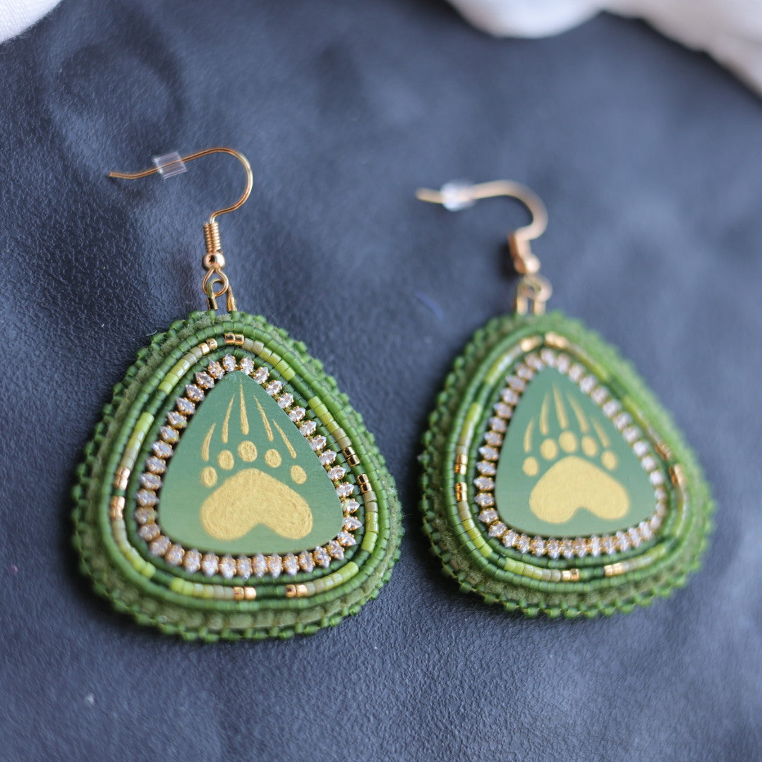 Beth Rose Designs Green & Gold Bearpaw Earrings