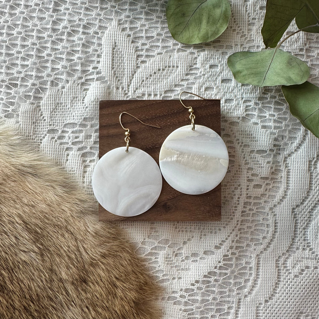 Prairie Sage Beadwork Mother of Pearl Drop Earrings