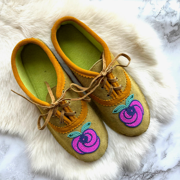Caroline M. Moose Hide Lace-up Moccasin Slippers