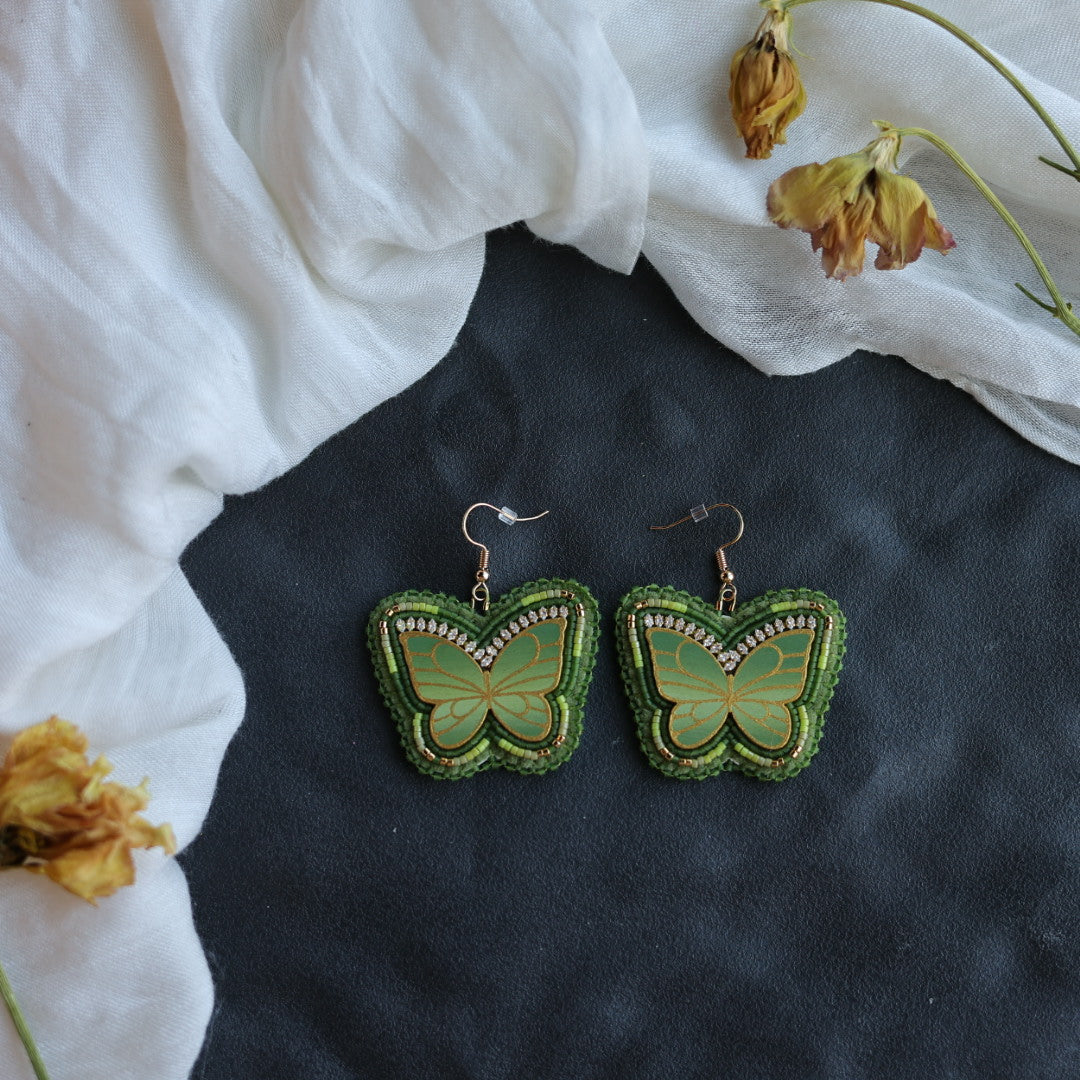Beth Rose Designs Green & Gold Butterfly Earrings