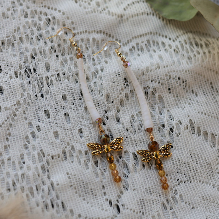 Prairie Sage Beadwork Mini Dentalium Drop Charm Earrings