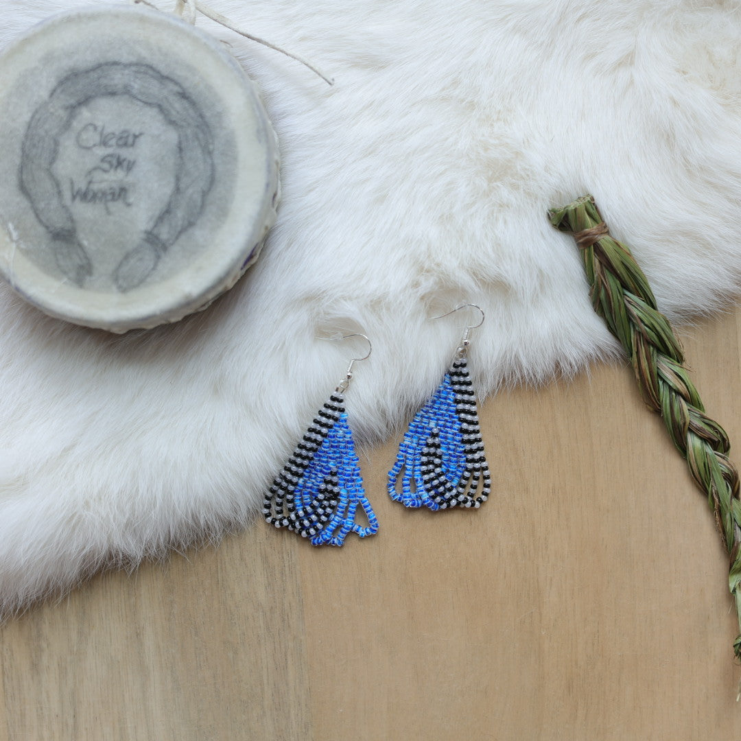 Clear Sky Woman Striped 2.0 Criss Cross Looped Fringe Beaded Earrings