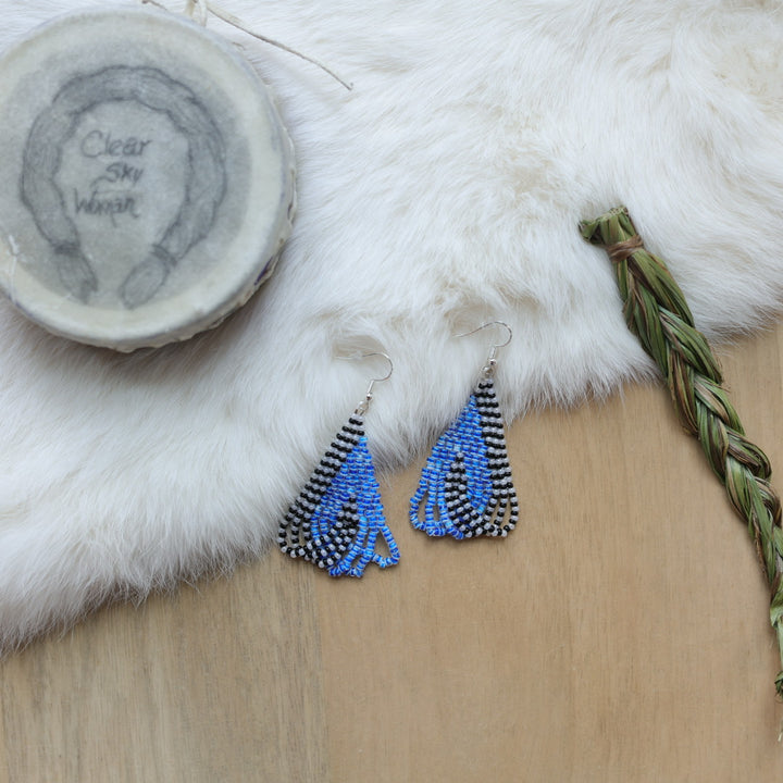 Clear Sky Woman Striped 2.0 Criss Cross Looped Fringe Beaded Earrings