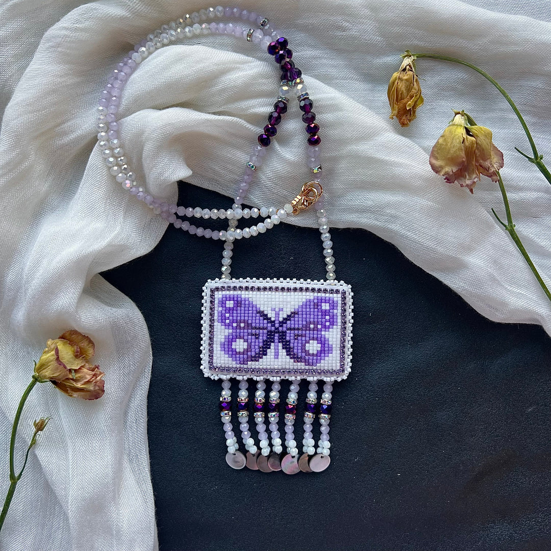 Beth Rose Designs Purple Butterfly Loomed Necklace