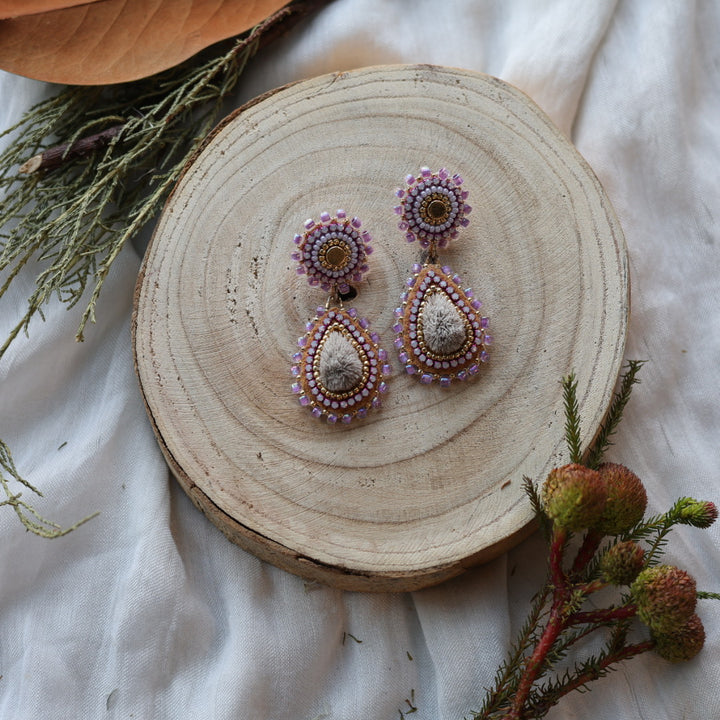 Boreal Forest Beads Tiered Tufted Earrings