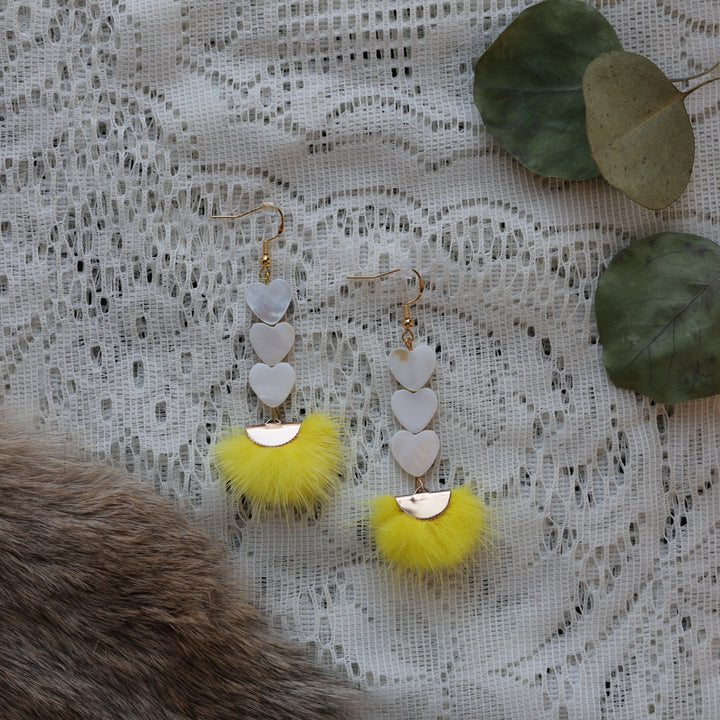 Prairie Sage Beadwork Mother of Pearl & Mink Drop Earrings
