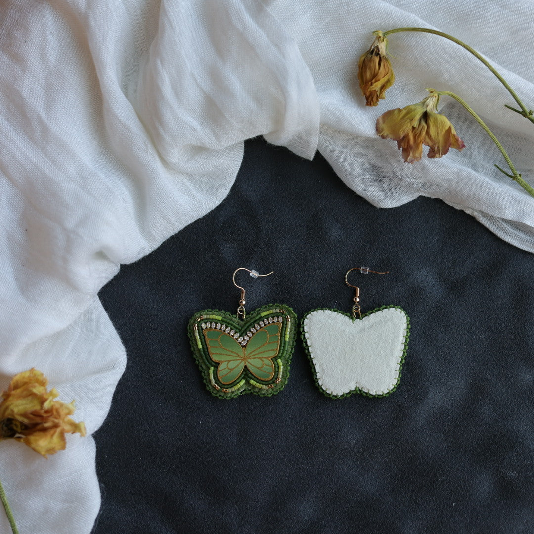 Beth Rose Designs Green & Gold Butterfly Earrings