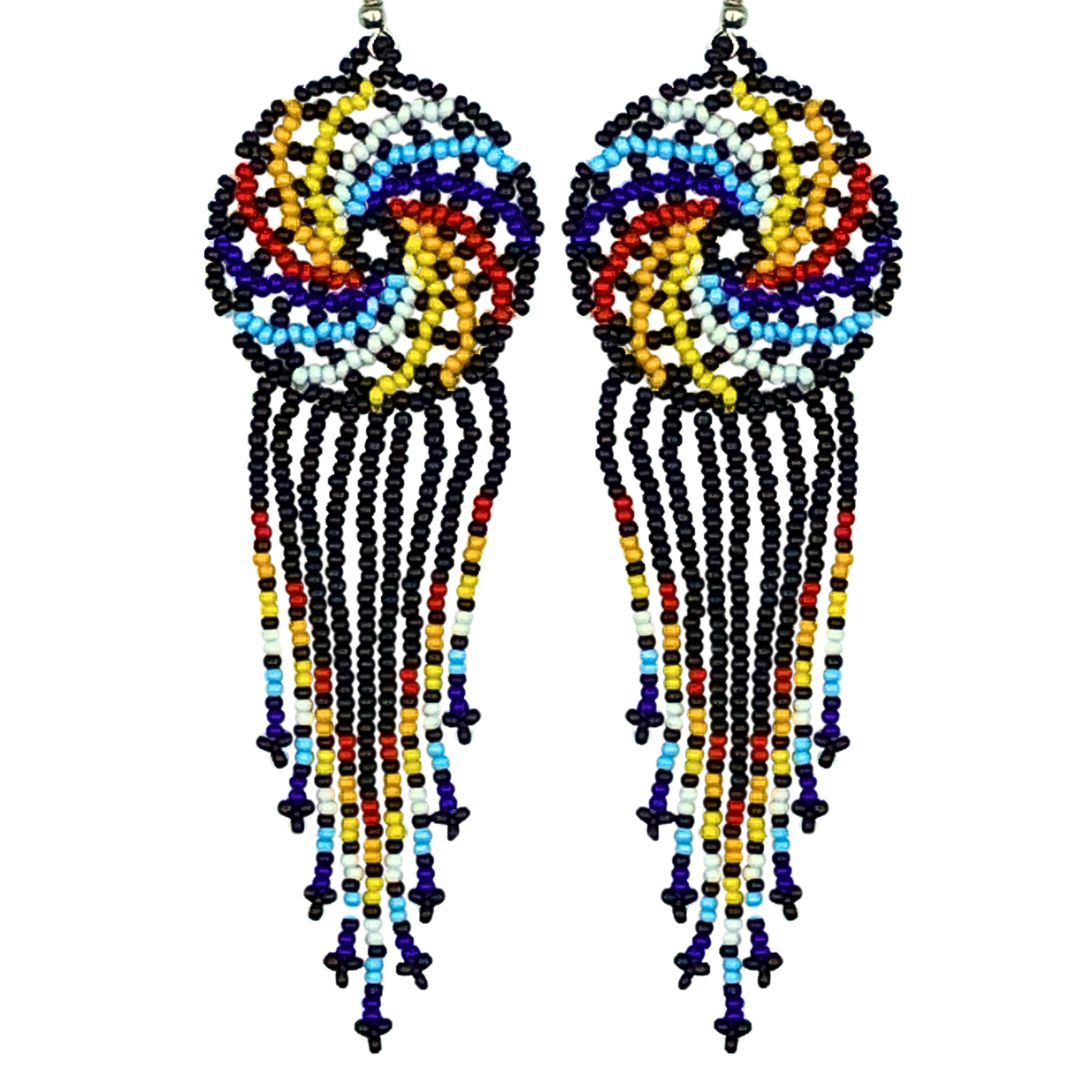 Tribal Root Pinwheel Fringe Earrings