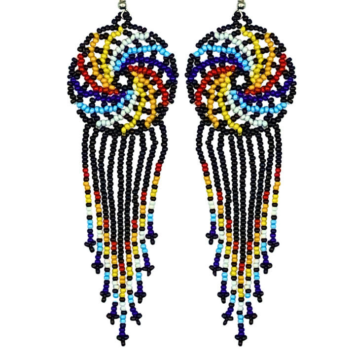 Tribal Root Pinwheel Fringe Earrings