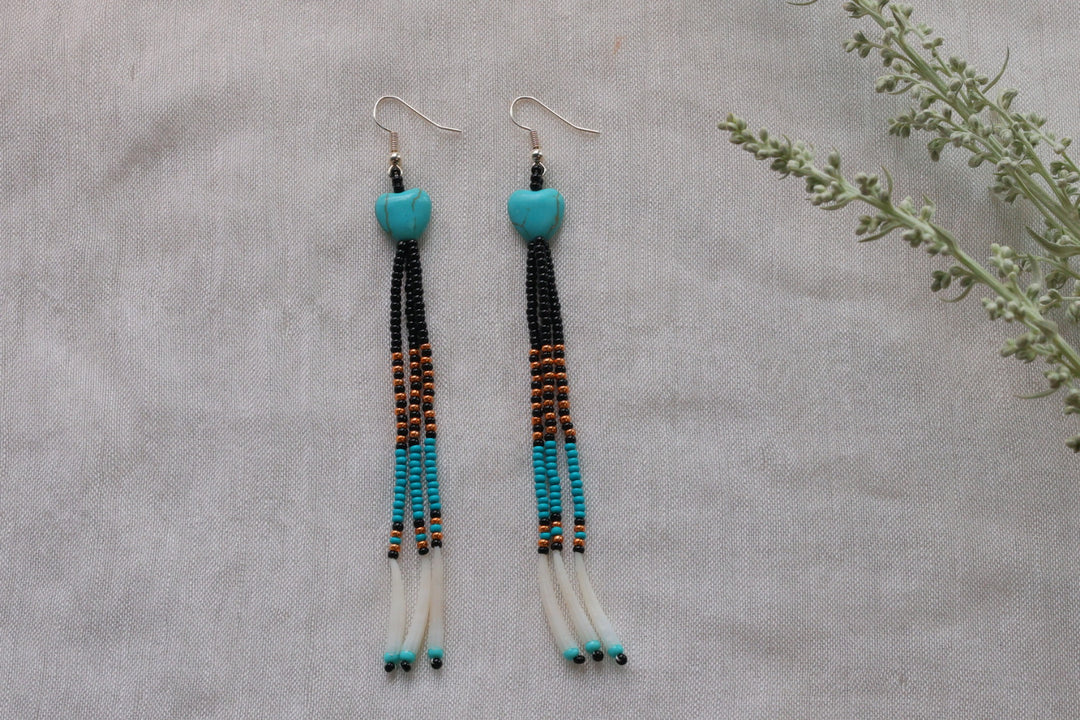 Helen H. Turquoise Heart Fringe Earrings
