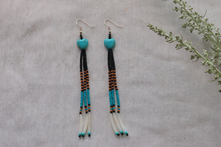 Helen H. Turquoise Heart Fringe Earrings