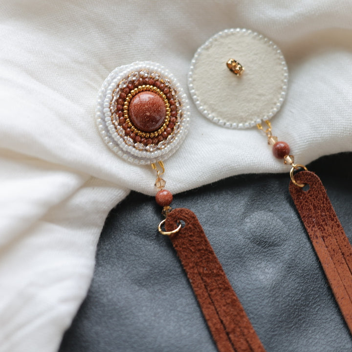 Beth Rose Designs Goldstone & Leather Fringe Earrings