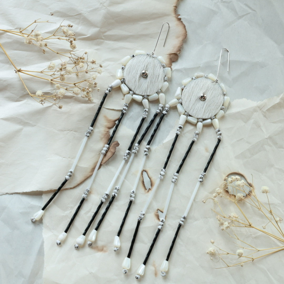 TLee Beads White Cowhide Earrings