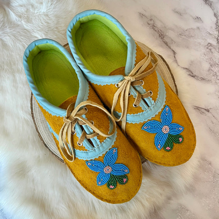 Caroline M. Moose Hide Lace-up Moccasin Slippers