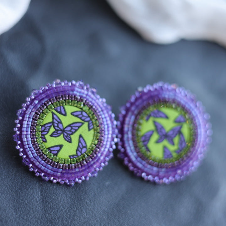 Beth Rose Designs Purple & Green Painted Butterfly Earrings