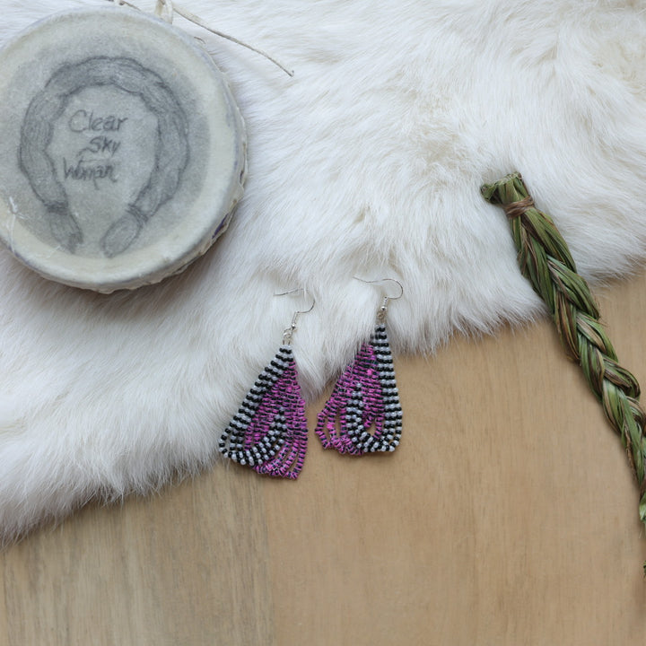 Clear Sky Woman Striped 2.0 Criss Cross Looped Fringe Beaded Earrings