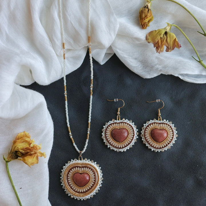 Beth Rose Designs Goldstone Heart Necklace & Earring Set
