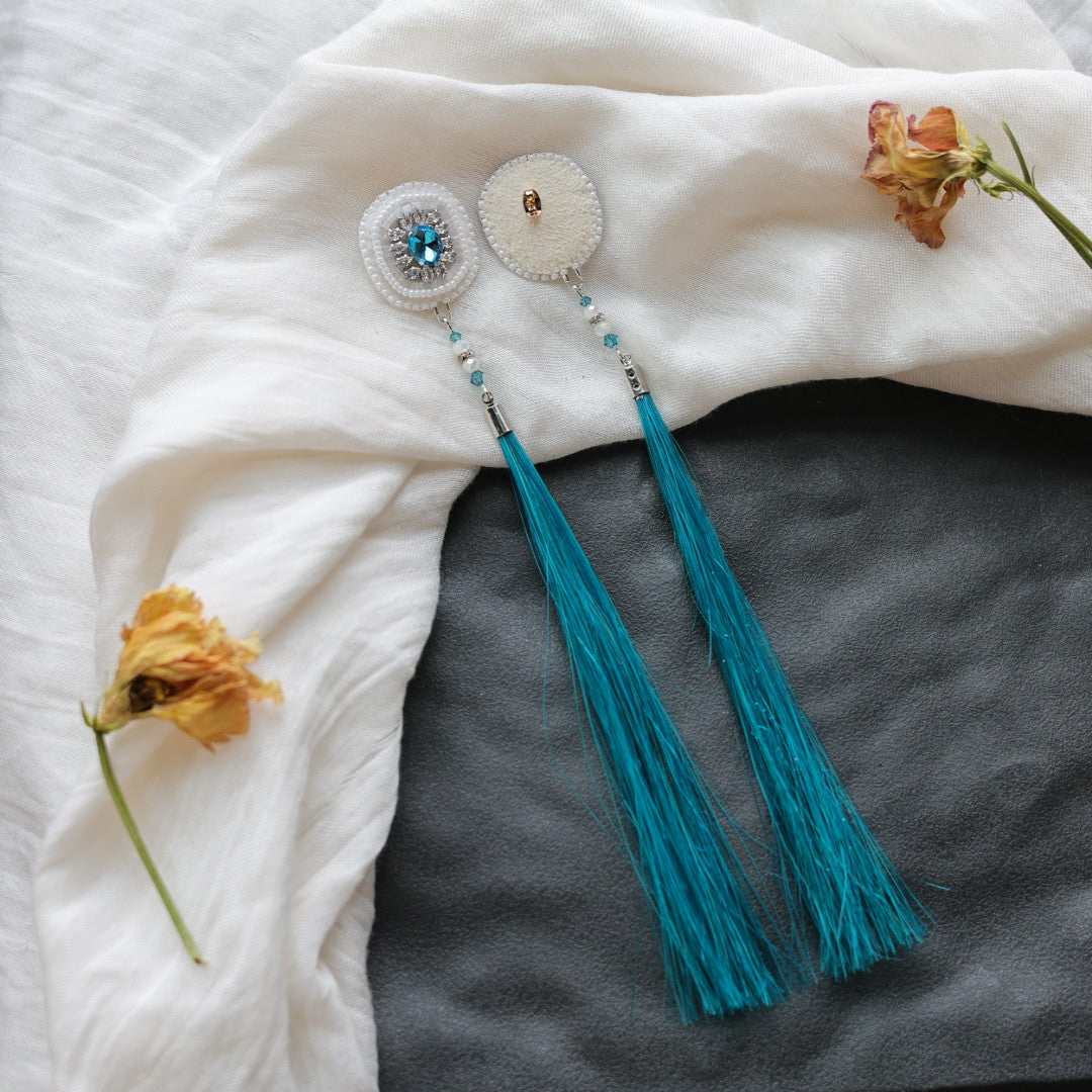 Beth Rose Designs Blue Gem & Horsehair Earrings