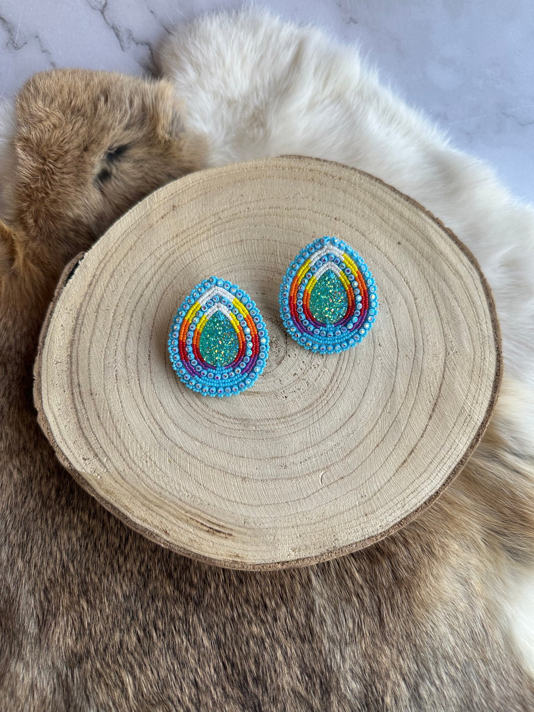 Four Directions Sunset Teardrop Beaded Earrings