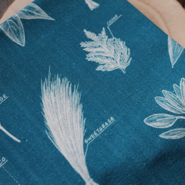 Roots and Patterns Our Medicines Teal Tea Towel