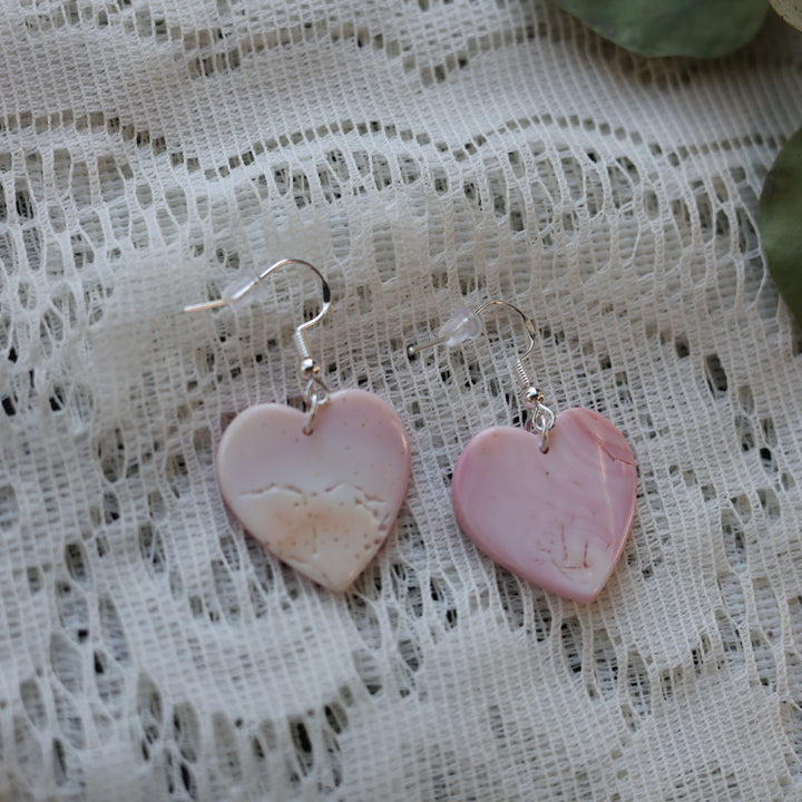 Prairie Sage Beadwork Heart-Shaped Conch Shell Drop Earrings