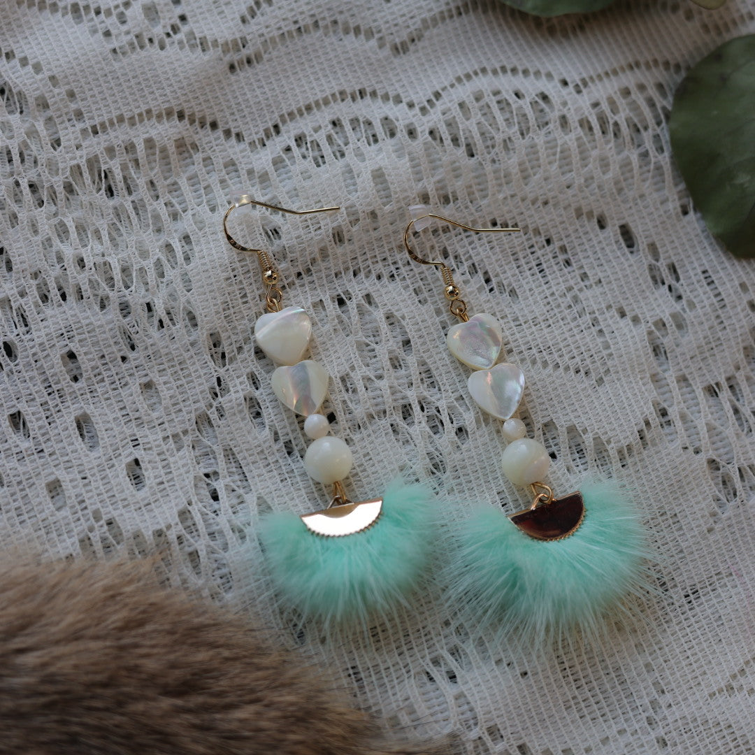 Prairie Sage Beadwork Mother of Pearl & Mink Drop Earrings