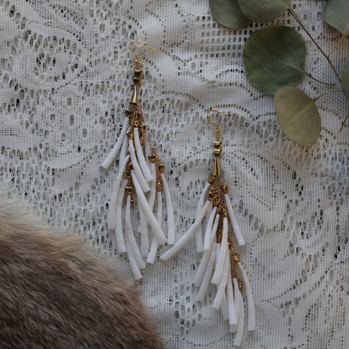 Prairie Sage Beadwork Dentalium Fringe Earrings