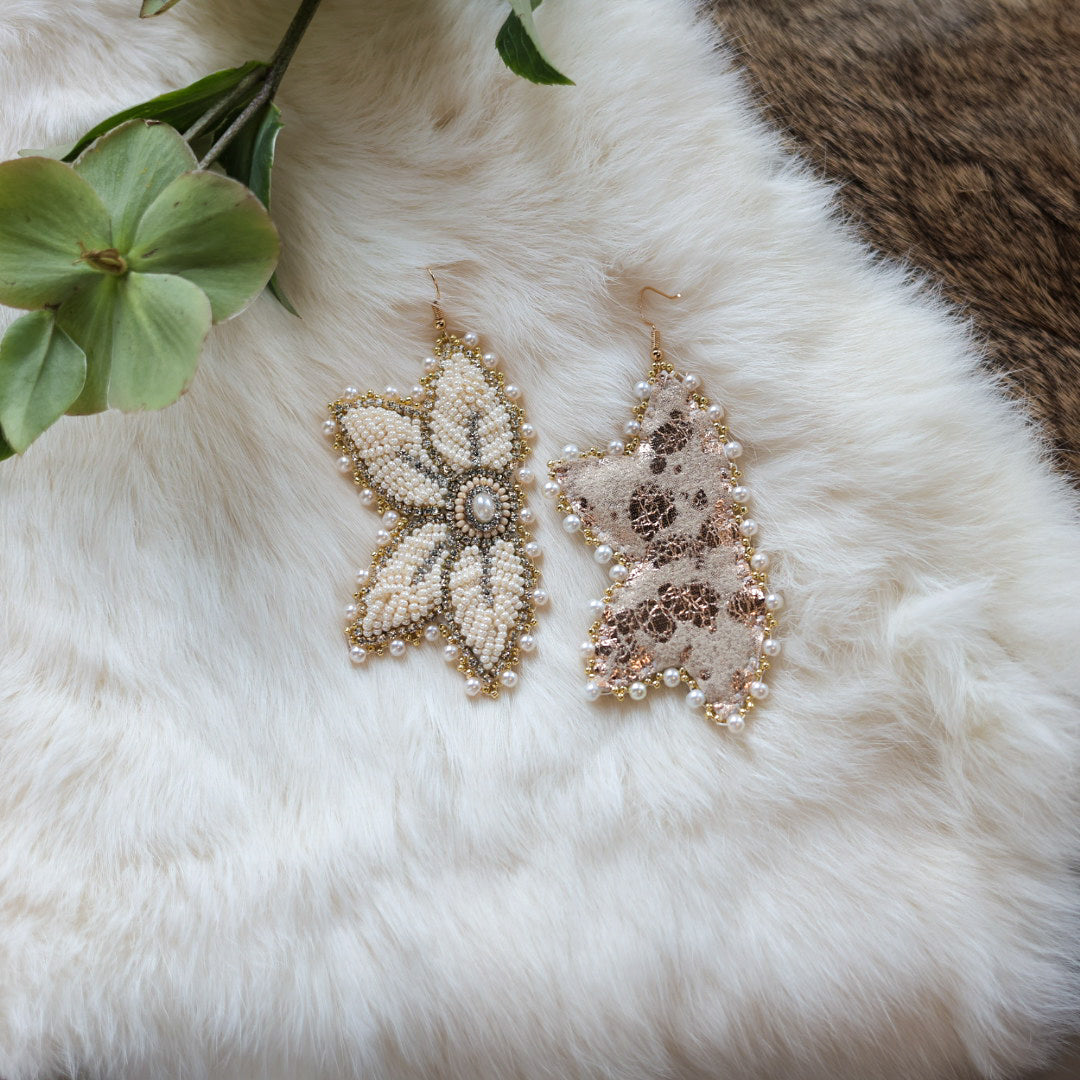 Mercedes G. Pearl Raised Half Floral Earrings Large